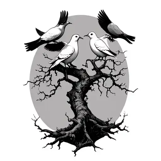a poison tree with 3 doves tattoo design idea