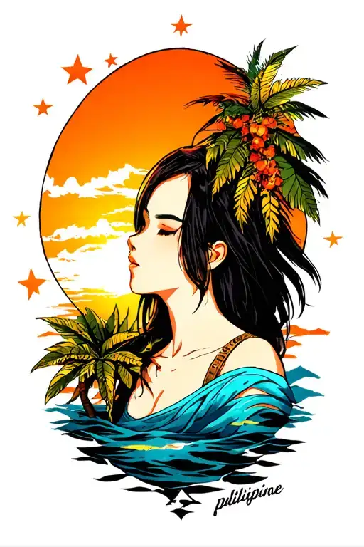 3 stars and a sun setting Philippine sun tattoo design idea