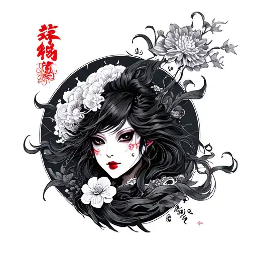 Japan style 19th centry onryo tattoo design idea