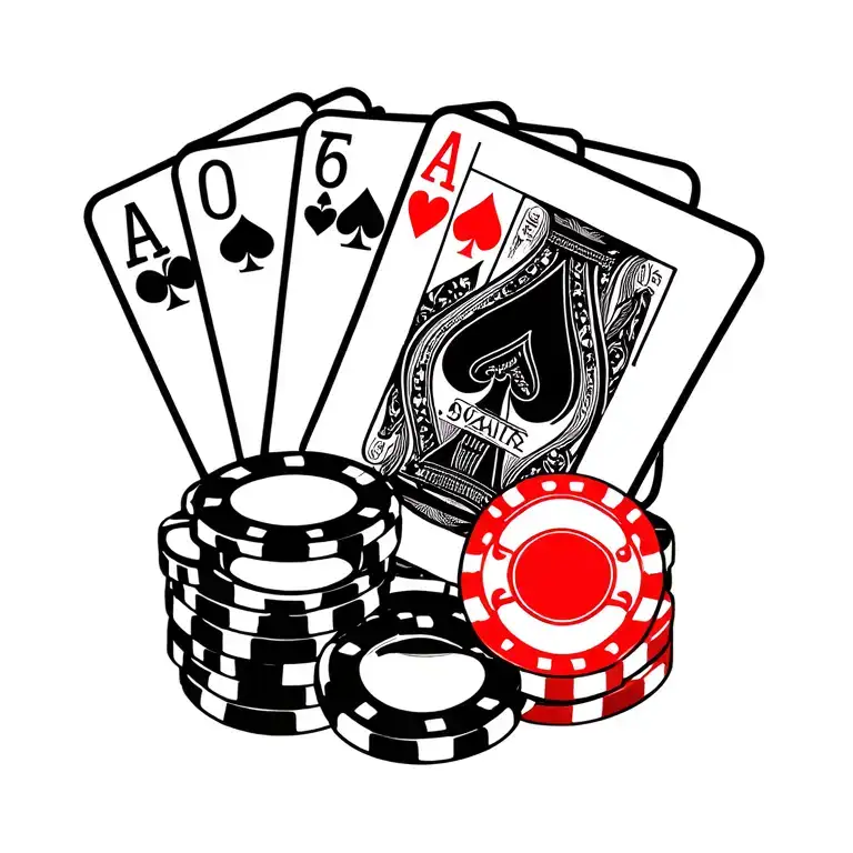 poker cards and chips tattoo design idea