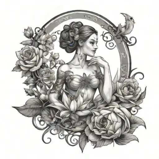 cancer, born in 2002 black and white goddess tattoo design idea