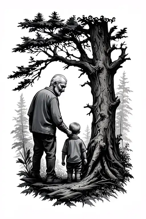 grandad and grandson nature like trees tattoo design idea