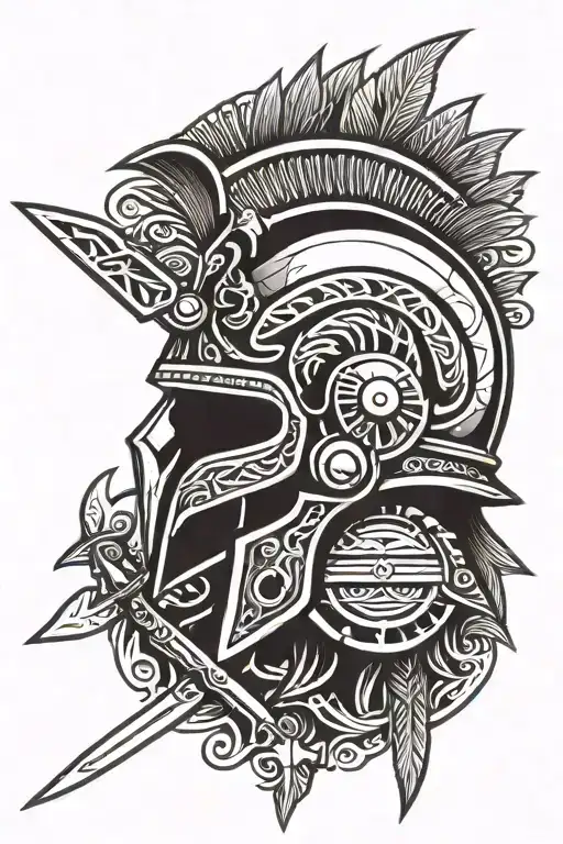 sparta helmet and a sword tattoo design idea