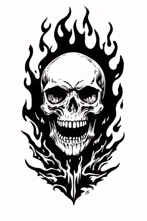 Skull in Fire tattoo design idea