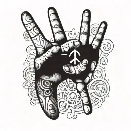 two hands fused together making the metal sign and peace sign tattoo design idea