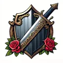 rose sword shield adorned tattoo design idea