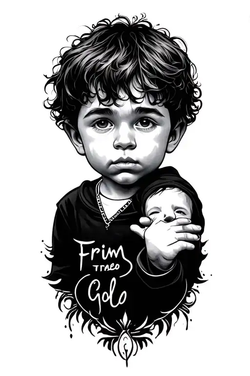a kid asking for forgivness frim god tattoo design idea