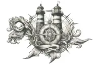 lion lighthouse compass anchor sea ship tattoo design idea