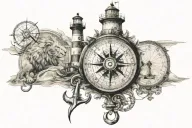 lion lighthouse compass anchor sea ship tattoo design idea