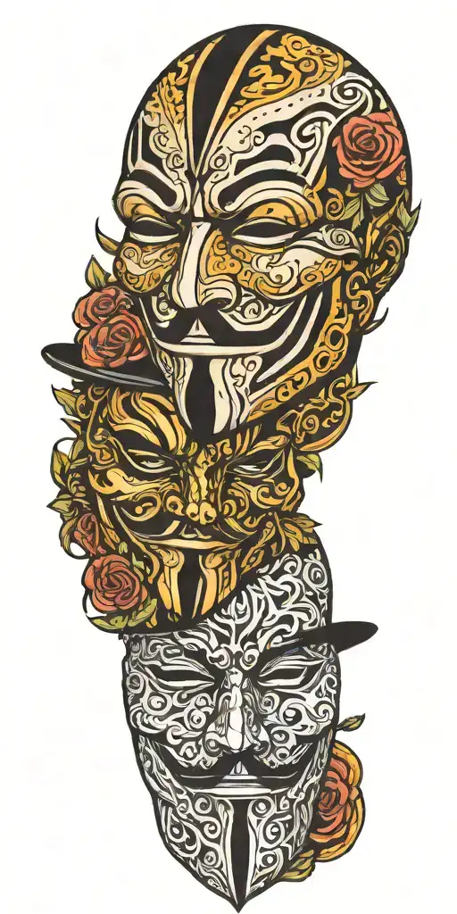 v for vendetta and rorschach mask tattoo design idea
