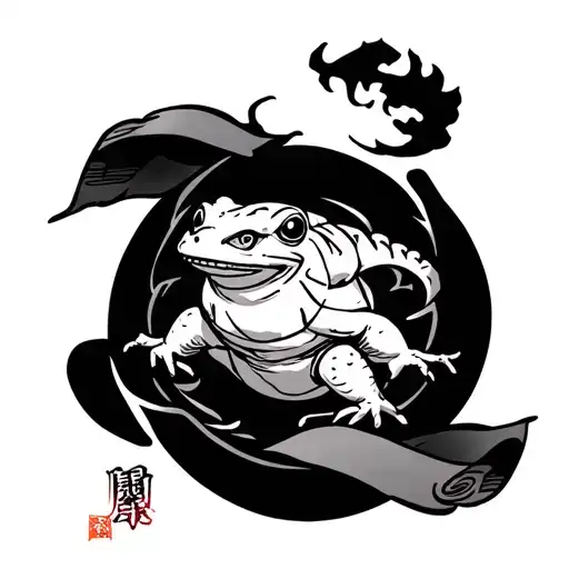 Naruto Summoning seal at the baseAged scroll unrolling upwardSage Toad silhouette at the topDesigned to blend tattoo design idea