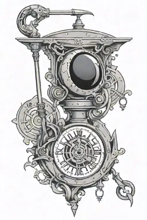 mechanical pendulum hanging from reapers scythe  tattoo design idea