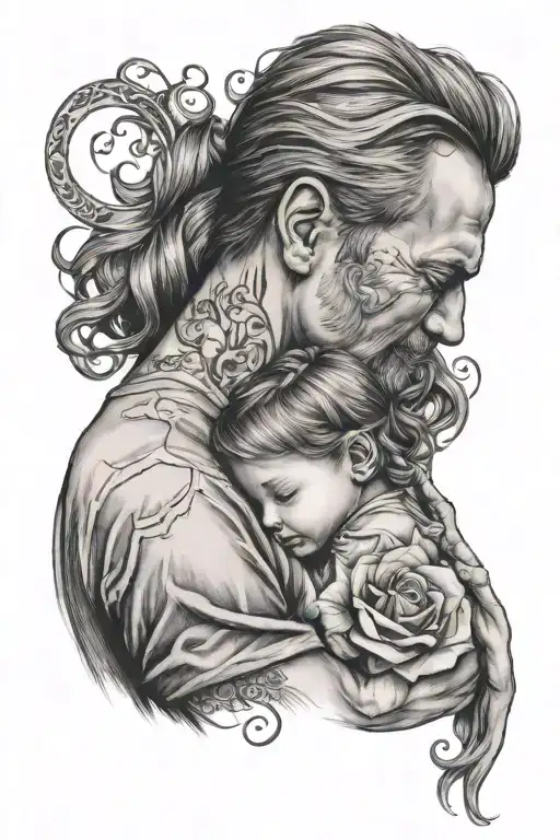 dad memorial, love , little girl holding tattoo design idea