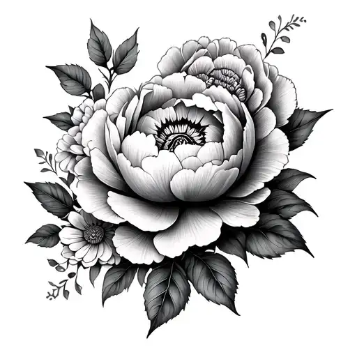 peony and marigold flowers and mandala sleeve tattoo tattoo design idea