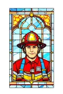 stain glass window with firefighter helmet tattoo design idea