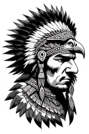 male Aztec warrior head with eagle headpiece tattoo design idea