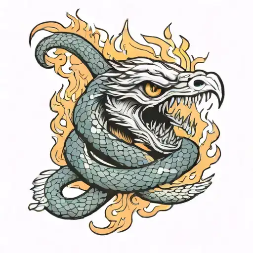snake with skull flames eagle tattoo design idea