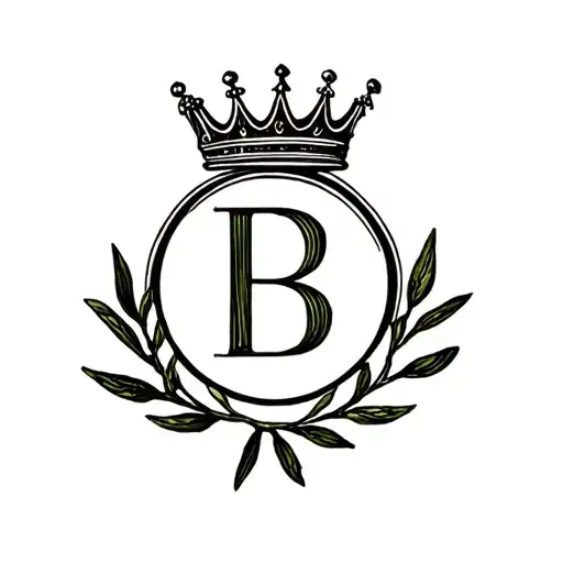 letter b with a crown on top inside of an olive branch circle  tattoo design idea