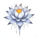 deep space themed objects and orbiting stars with trajectories around the lotus. dark colors, lexploding star in center  tattoo design idea