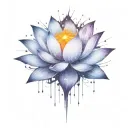 deep space themed objects and orbiting stars with trajectories around the lotus. dark colors, lexploding star in center  tattoo design idea
