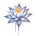 deep space themed objects and orbiting stars with trajectories around the lotus. dark colors, lexploding star in center  tattoo design idea