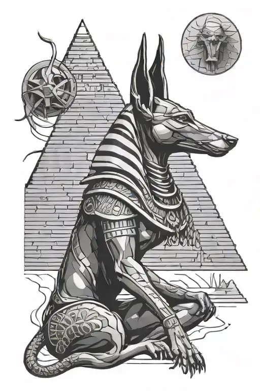 anubis and a pyramid  tattoo design idea