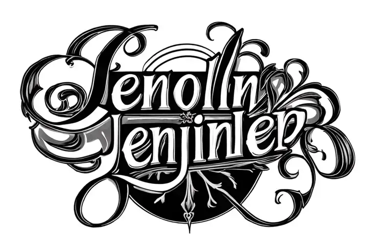 "Lincoln Jennifer" ambigram that reads Jennifer rightside up and Lincoln upside down tattoo design idea