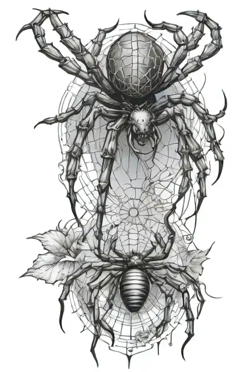 spider catching prey detailed blackwork tattoo tattoo design idea