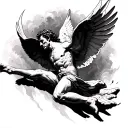 icarus falling in great detail black and white tattoo design idea