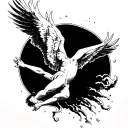 icarus falling in great detail black and white tattoo design idea