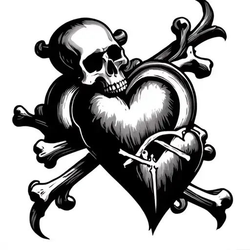 Norman "Sailor Jerry" Collins skull and bones inside a traditional sacred heart ....black and white tattoo design idea