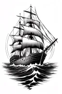 A black and gray style tattoo design for the entire forearm. The scene shows a ship trapped in a torment tattoo design idea