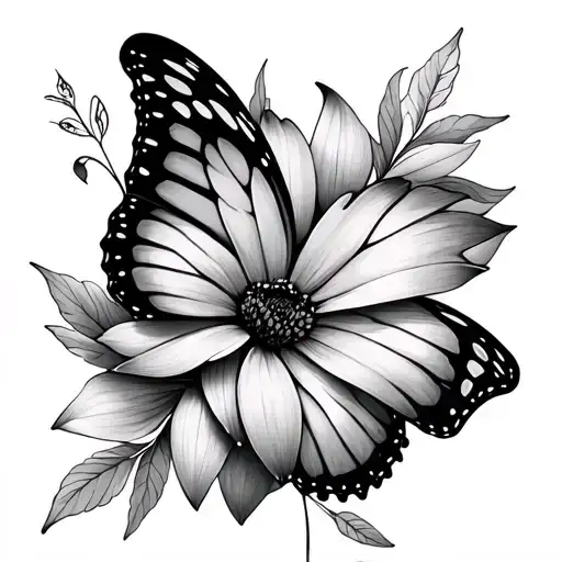 Half Butterfly Half Flower tattoo design idea