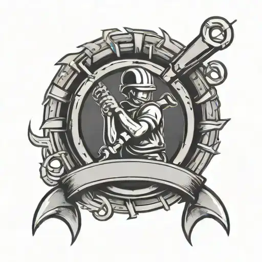 On the wrist there is a logo that is associated with the profession of roofer. This logo is surrounded by three rings tattoo design idea