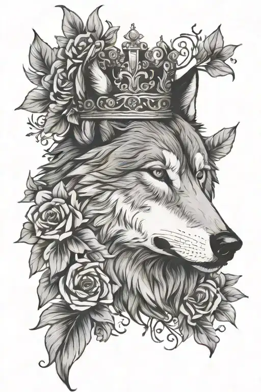 Wolf head Cross flowers crown tattoo design idea