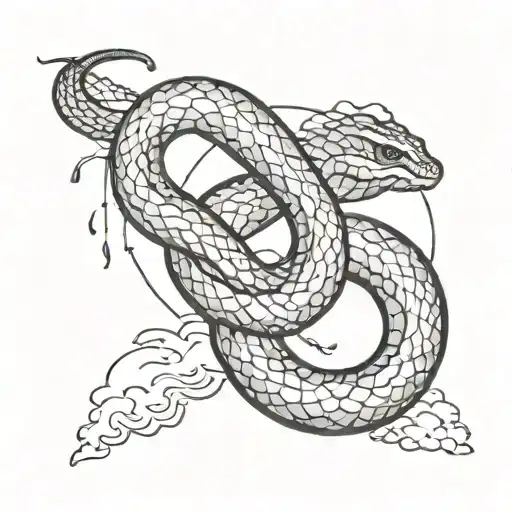 Ouroboros snake with clouds tattoo design idea