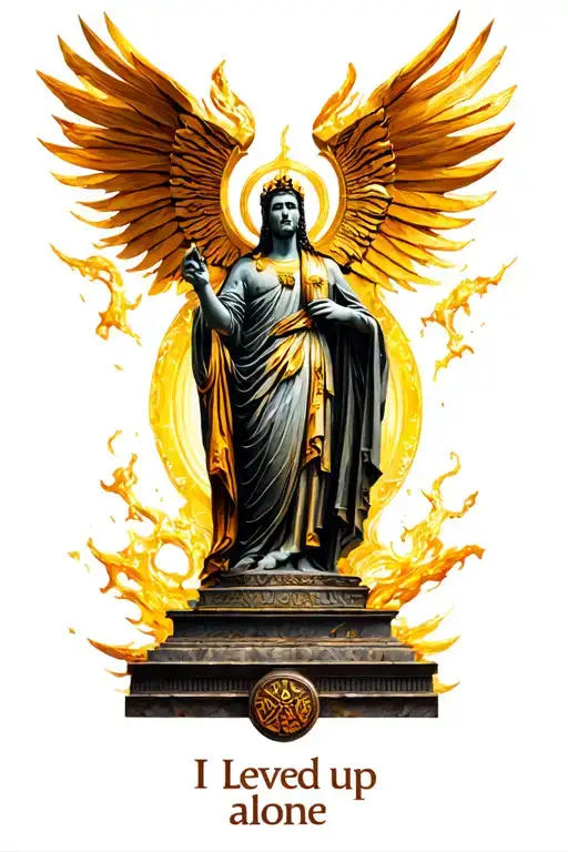 "I Leveled up alone" God Statue Solo Leveling tattoo design idea