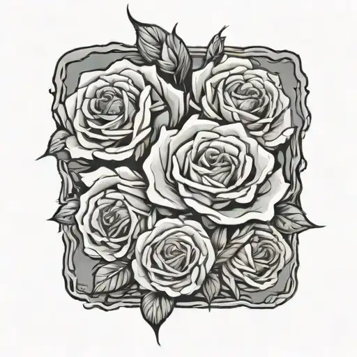 Stone wall destroyed, roses tattoo design idea