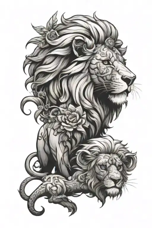 lion loyal cool grandma and grandpa tattoo design idea