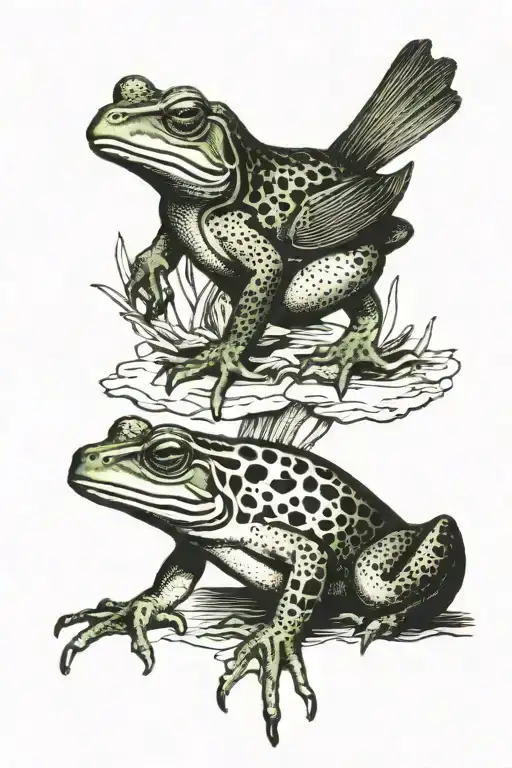 bullfrog eating a bird tattoo design idea
