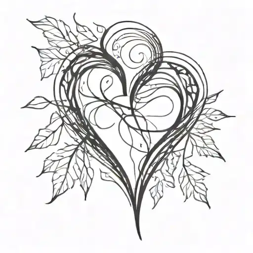 fine line black heart tattoo design idea