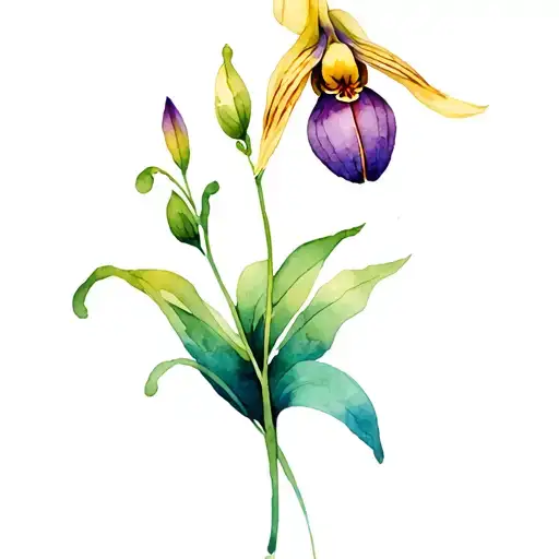 lady slipper transformed into a bird tattoo design idea