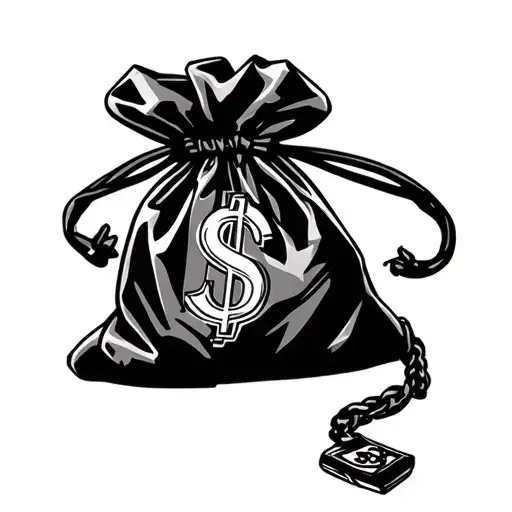 Money Bag with a thick sexy prostitute  tattoo design idea