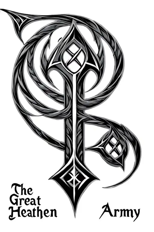 "Design a custom bind rune that represents the phrase 'The Great Heathen Army.'  tattoo design idea