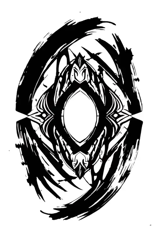 High contrast brush-like strokes dark aesthetic surrealist gothic blackwork otherworldly ornamental abstract sigilism tattoo design idea