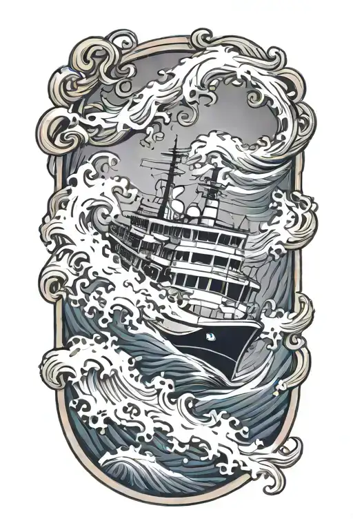 navy seals symbol, ocean boat waves tattoo design idea