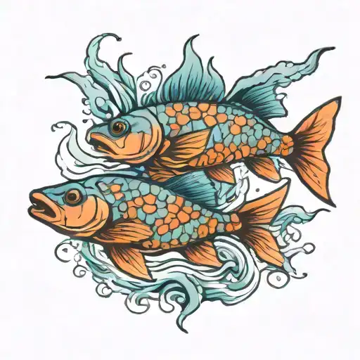 two lost souls swimming in a fish tattoo design idea
