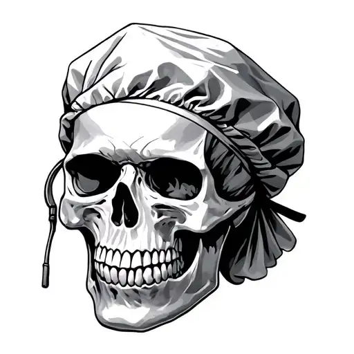 half skull wearing scrub cap tattoo design idea