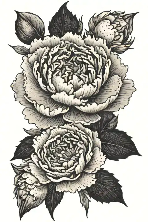 peony an catface tattoo design idea