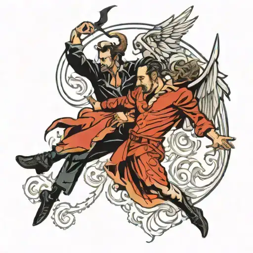 Michale and Lucifer falling tattoo design idea